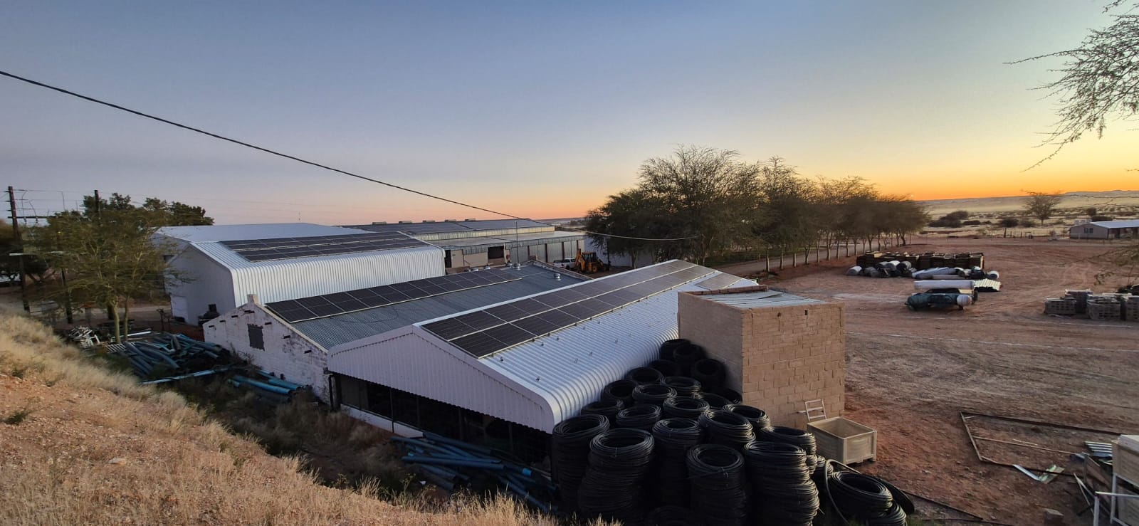 Solar panels at sunset